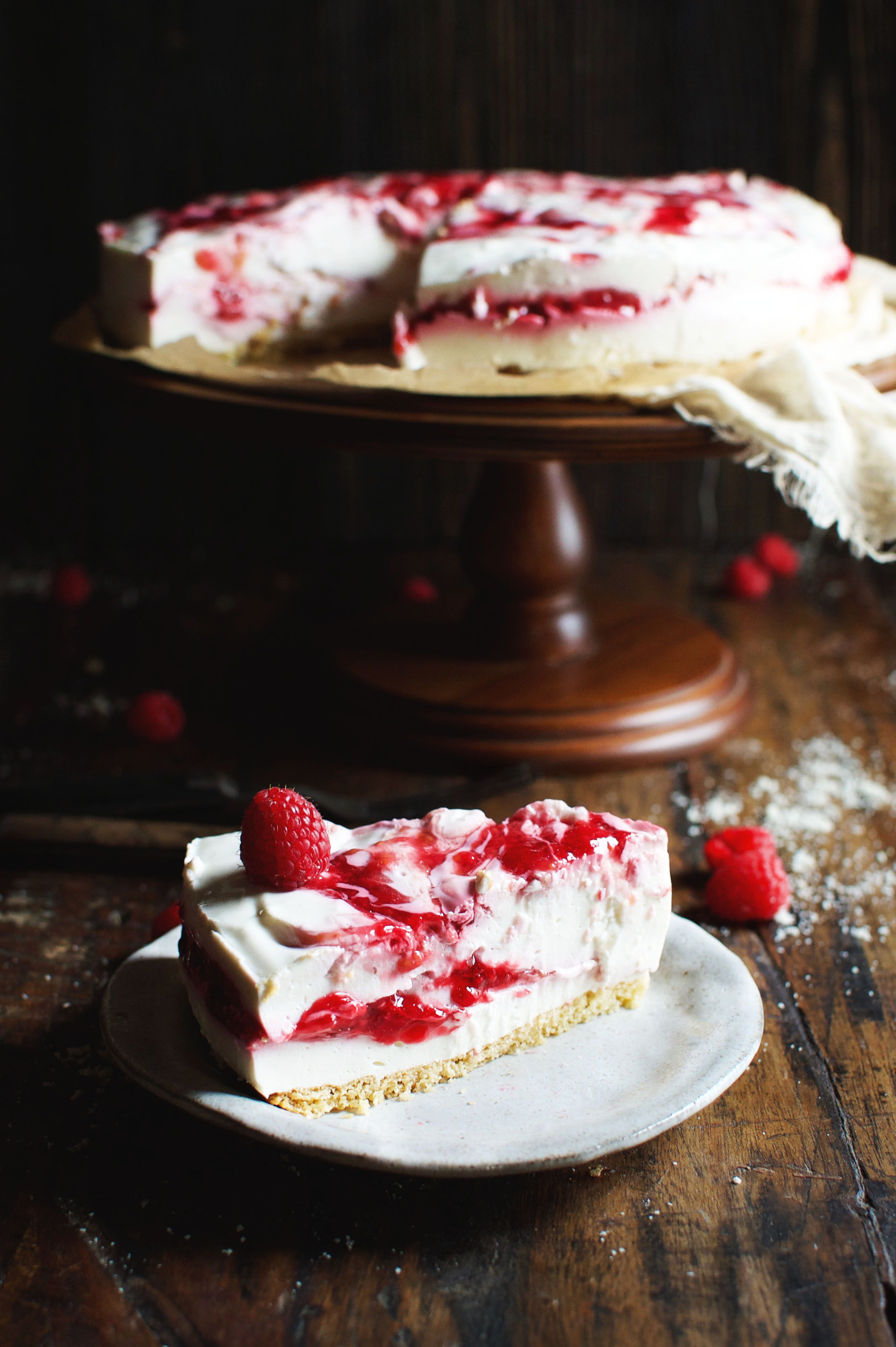 Low-Carb Raspberry Swirl Cheesecake - Simply So Healthy