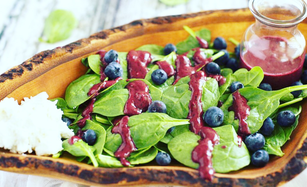 Spinach Salad with Blueberry Balsamic and Warm Goat Cheese