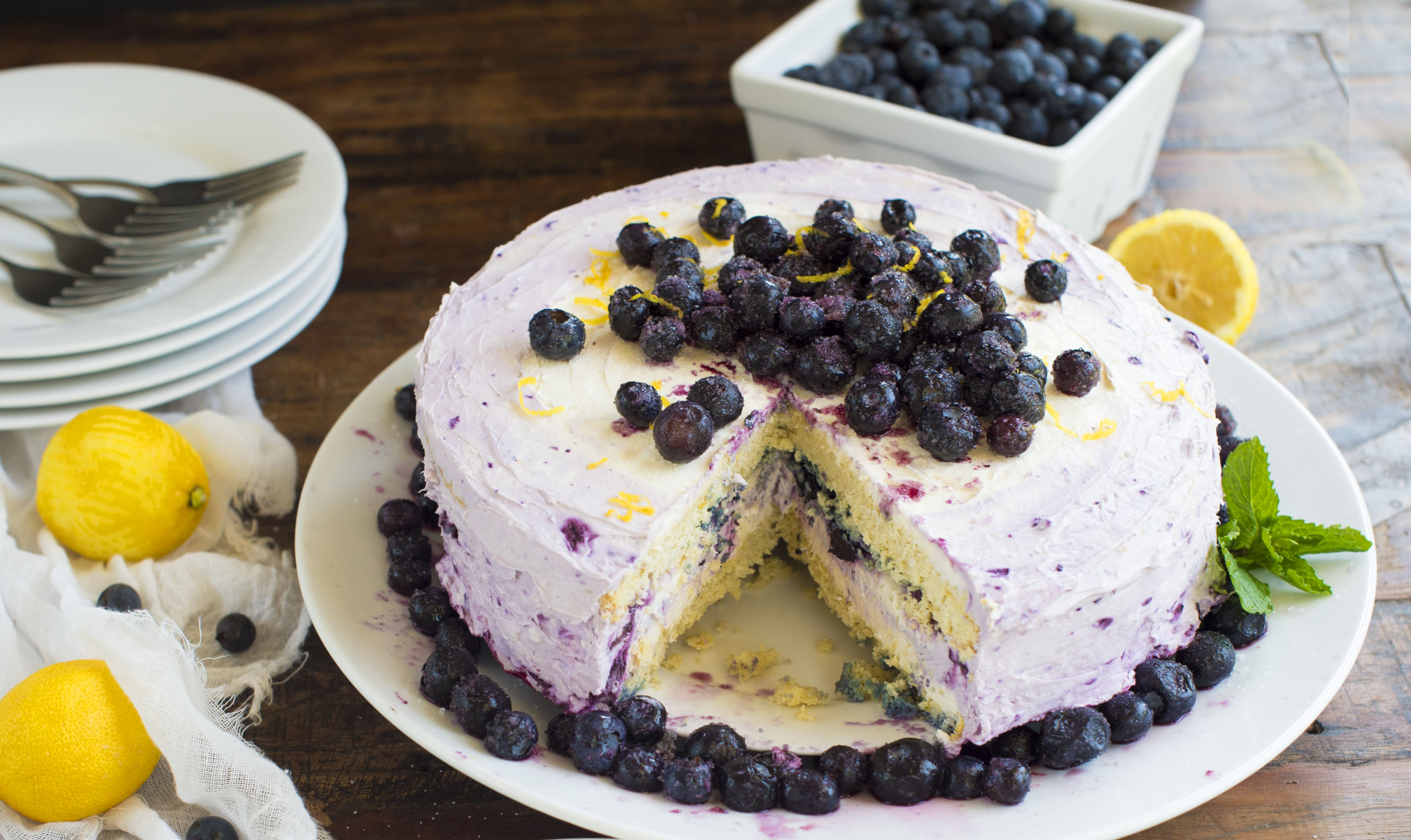 Low-Carb Lemon Blueberry Cream Cake