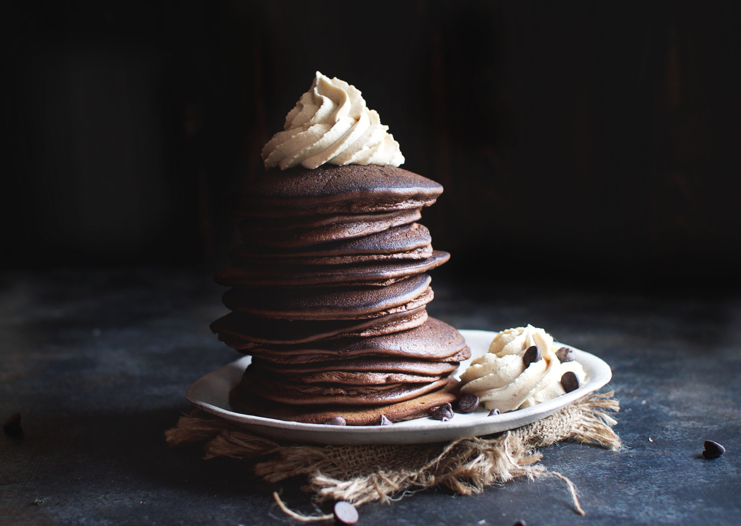Low-Carb Chocolate Pancakes with Peanut Butter Cream
