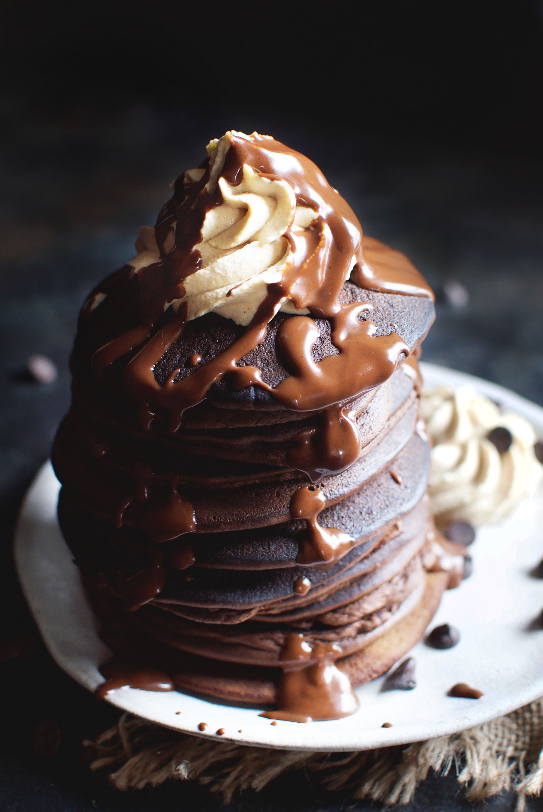 Low-Carb Chocolate Pancakes with Peanut Butter Topping