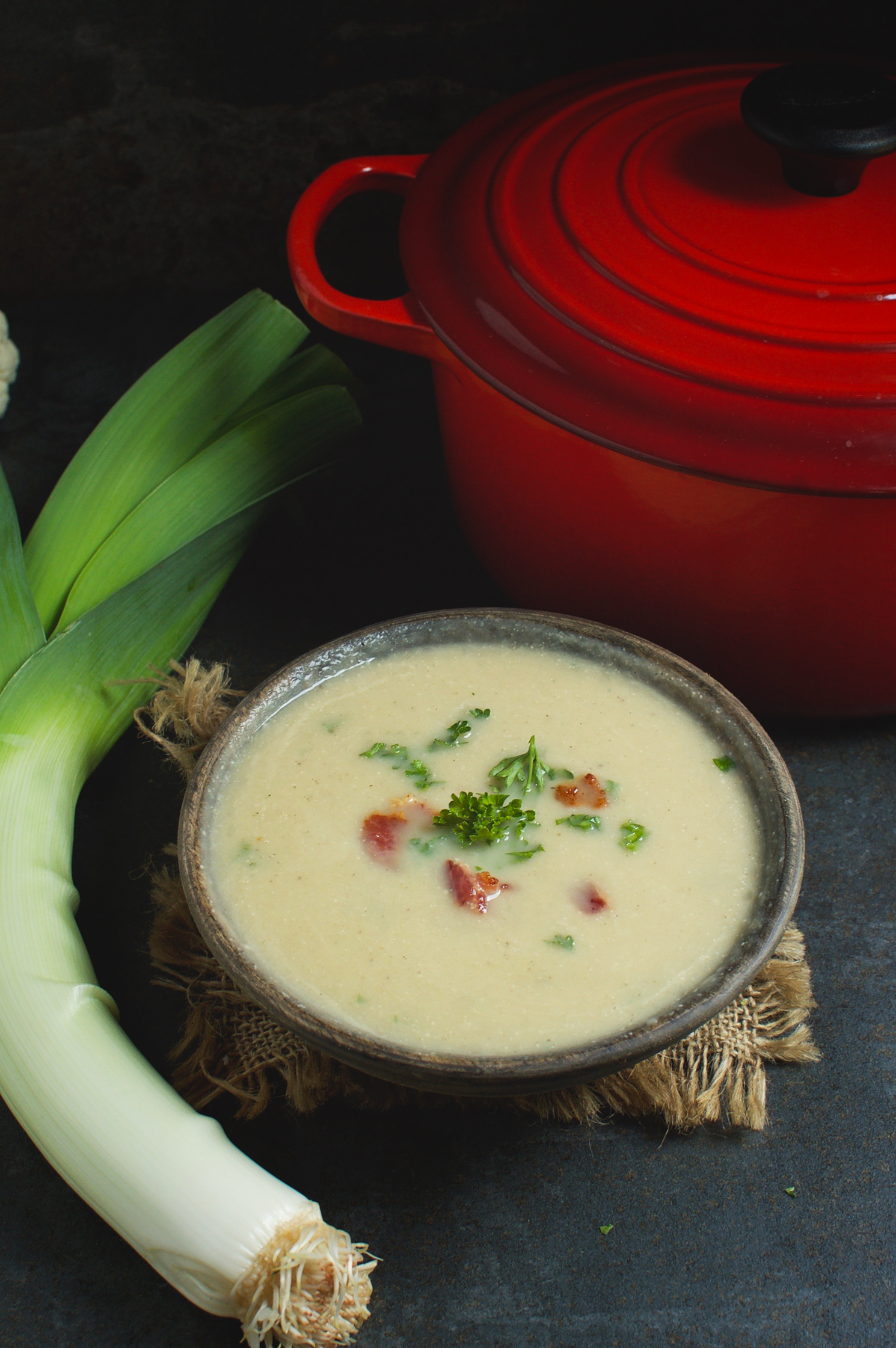 This Low-Carb "Potato" Leek Soup is a Paleo, low-carb, and dairy-free comfort food. No one will know this soup is made with cauliflower and not potatoes.