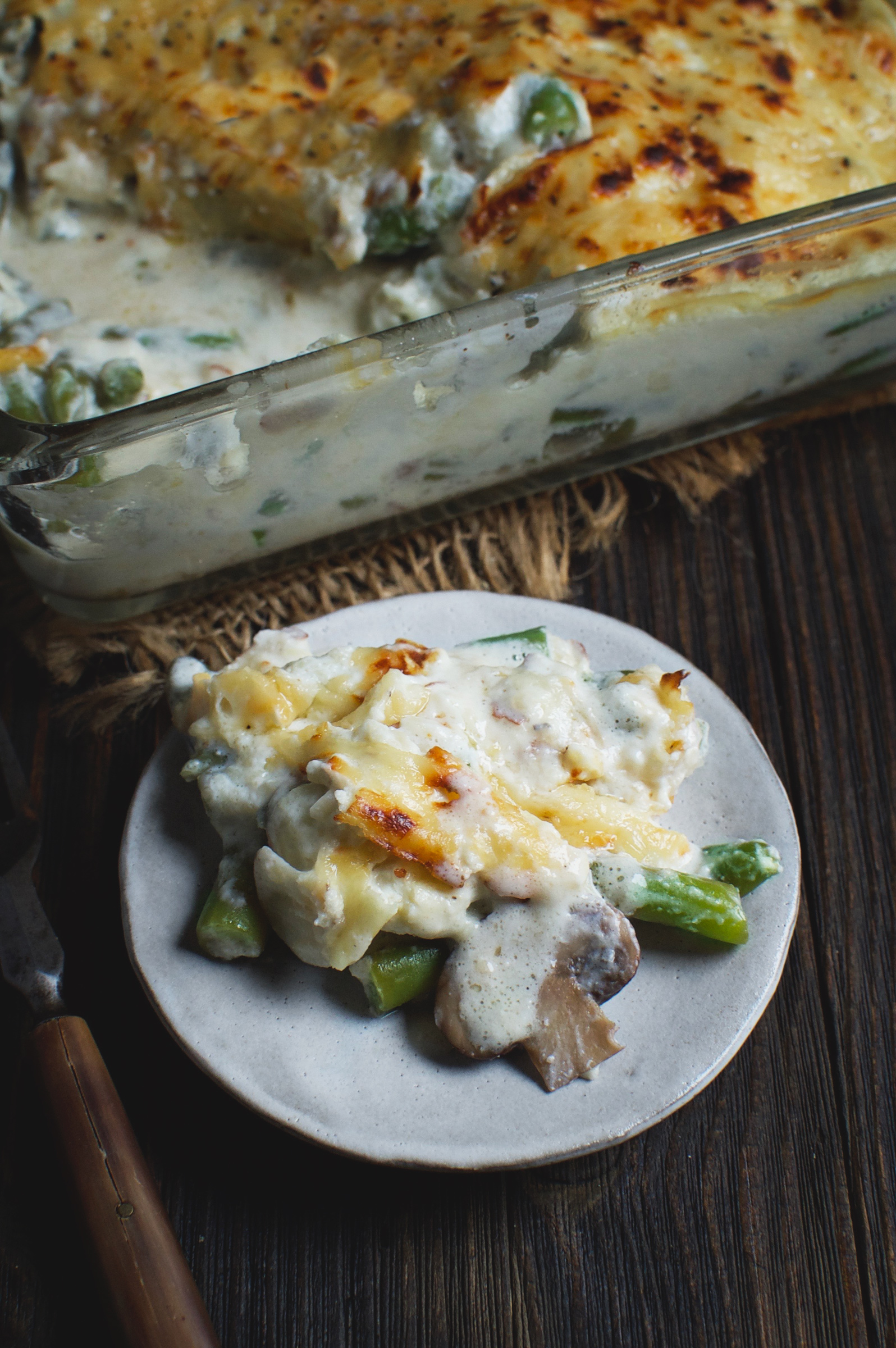 Low-Carb Green Bean and Mushroom Casserole on a plate.