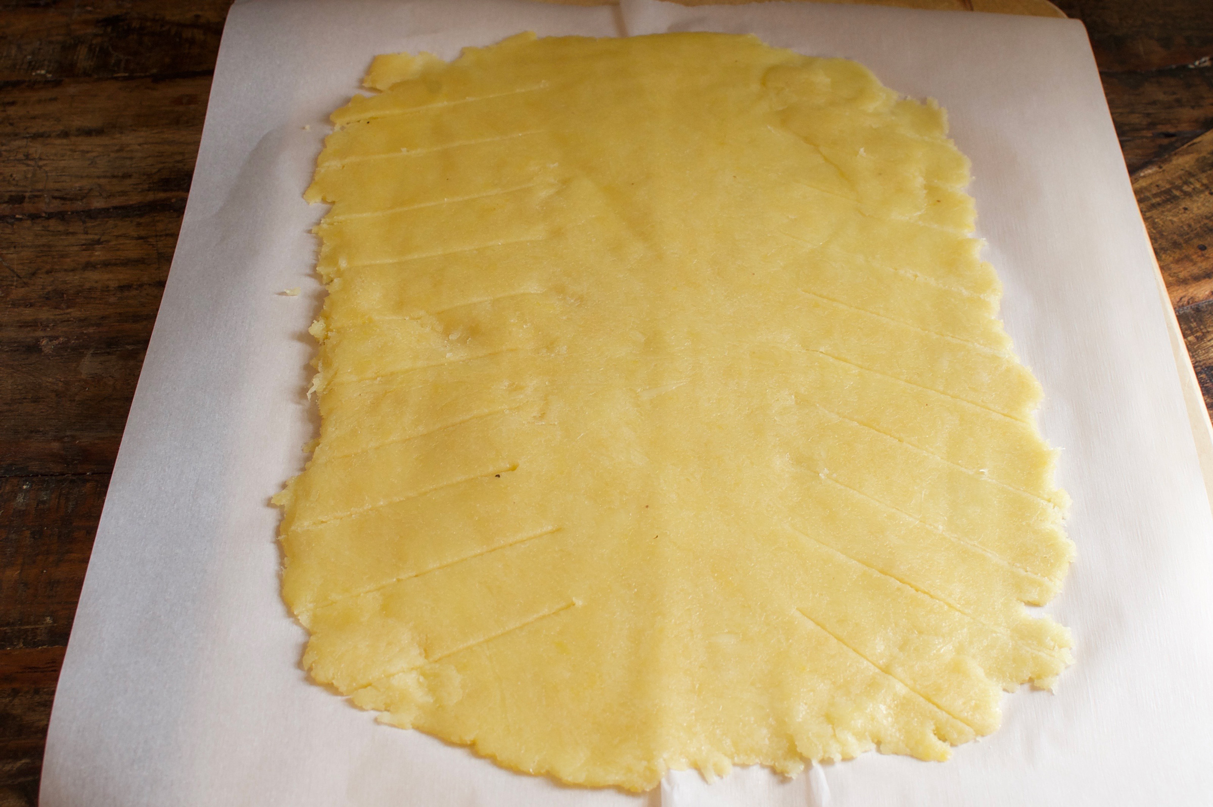 Low-Carb Baklava Braid--Dough after cutting.
