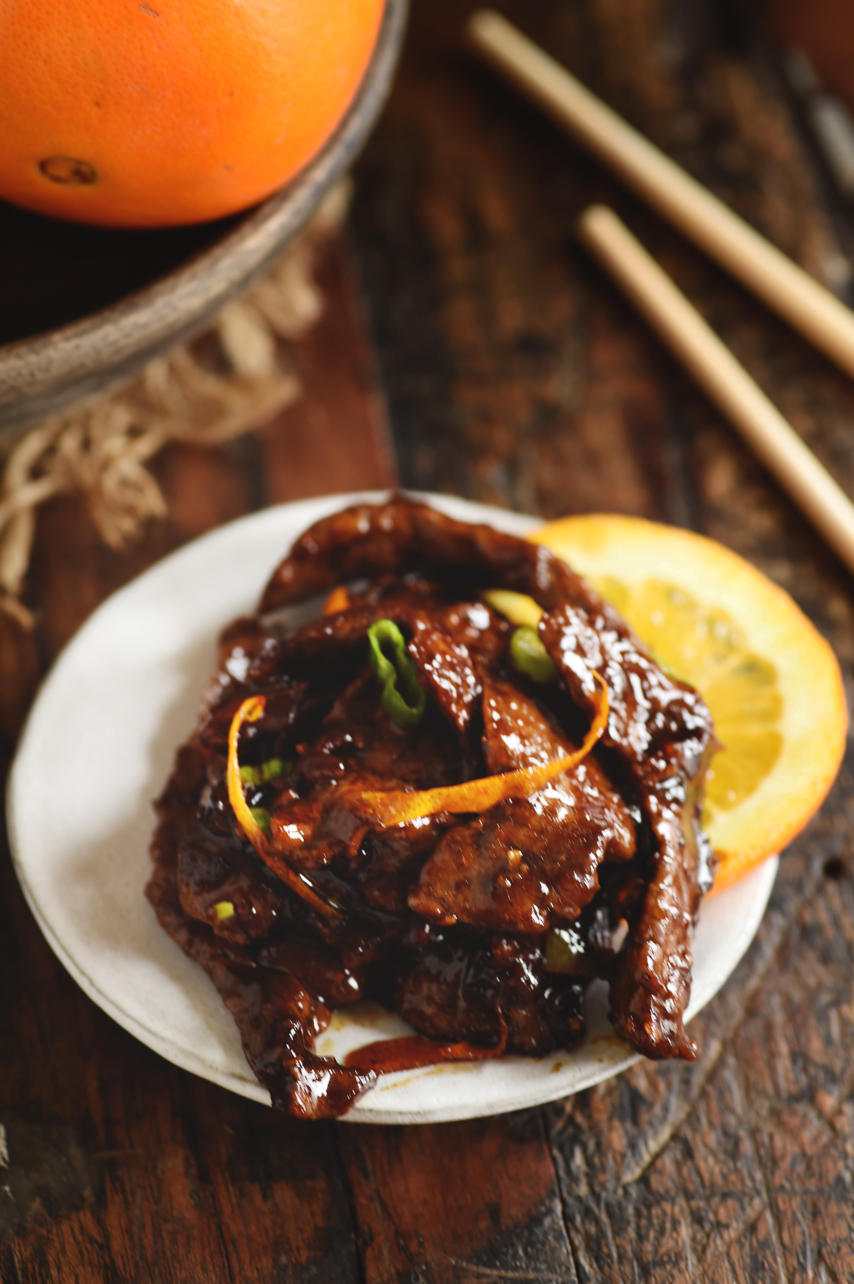 Orange Beef - Low-Carb Chinese Food Recipe served on a plate.