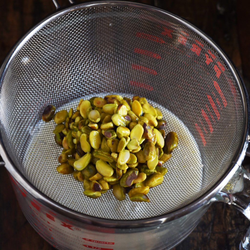 Low-Carb Pistachio Mousse Recipe-straining out the pistachios.