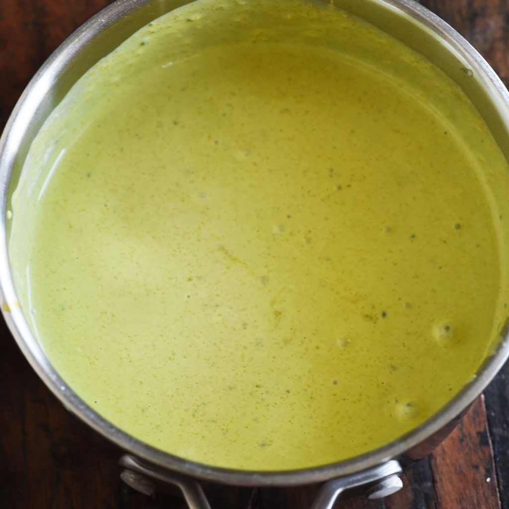 Low-Carb Pistachio Mousse Recipe-Bringing the pudding mixture to a simmer.