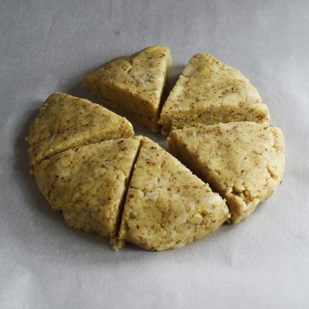 Low-Carb Onion Dill Savory Scones -Cutting dough into the scones