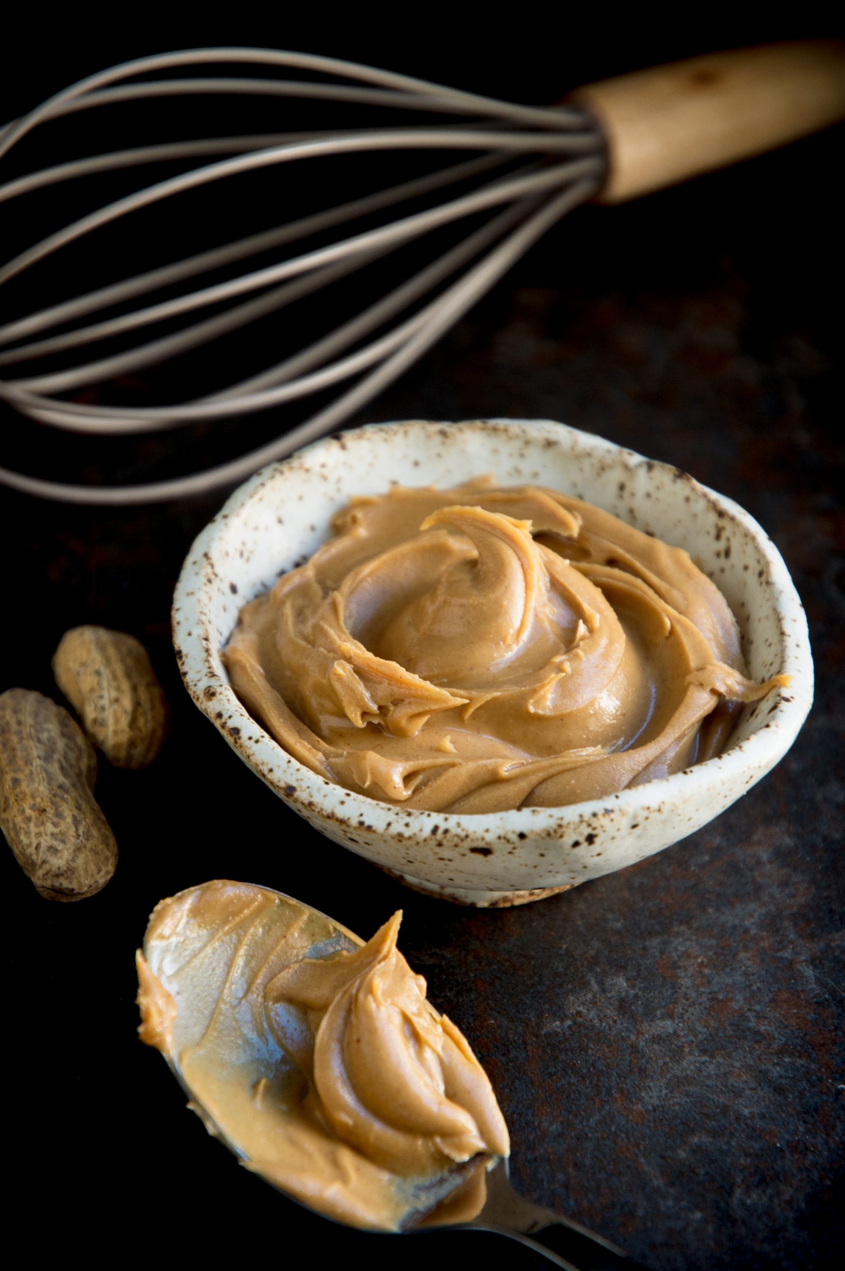 Small bowl of swirled peanut butter