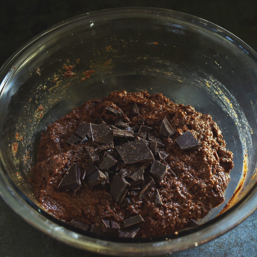 Low-Carb Double Chocolate Muffins Recipe-Adding the chocolate.