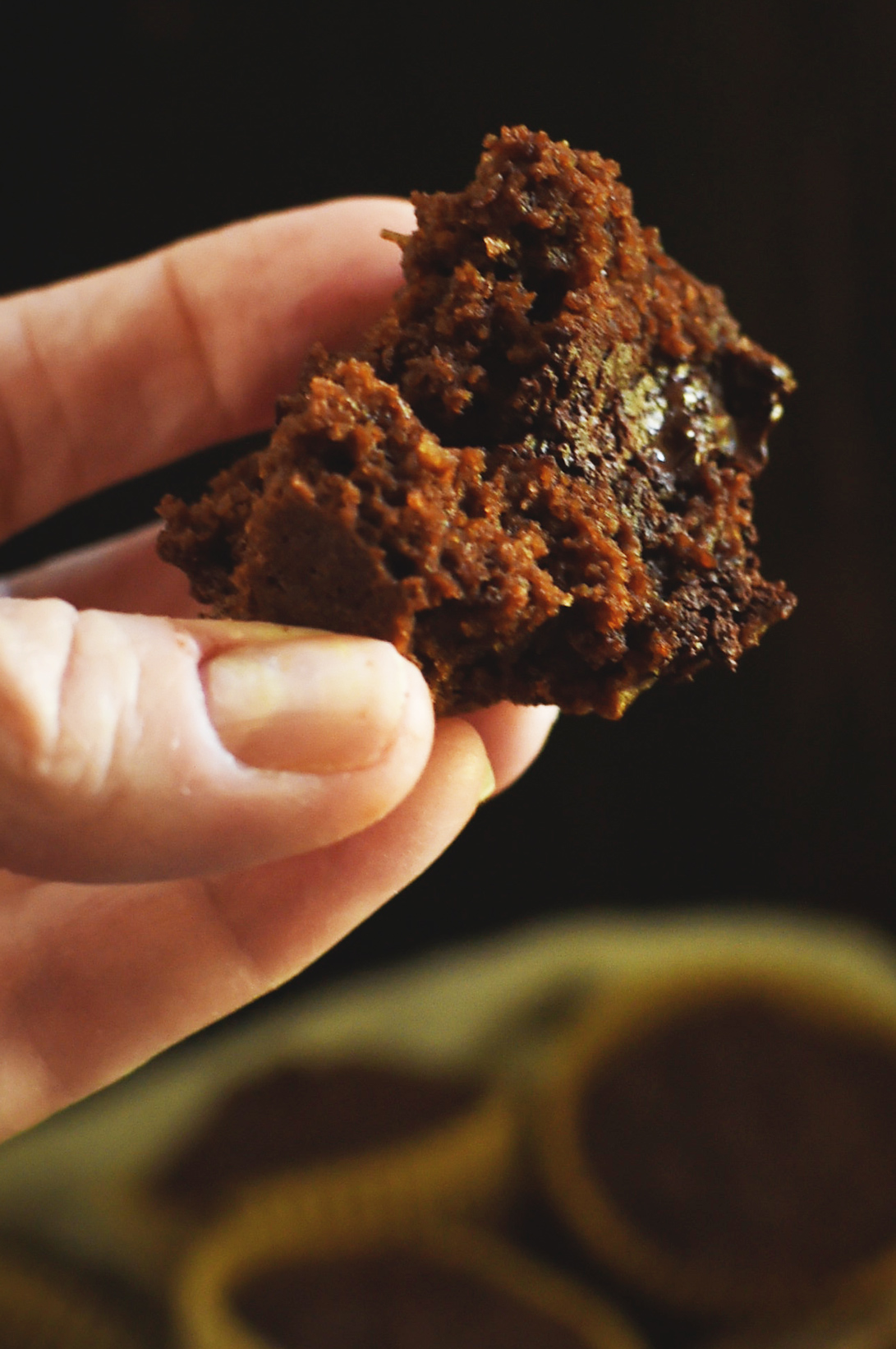 Low-Carb Double Chocolate Muffins Recipe-Close-up of a bite.