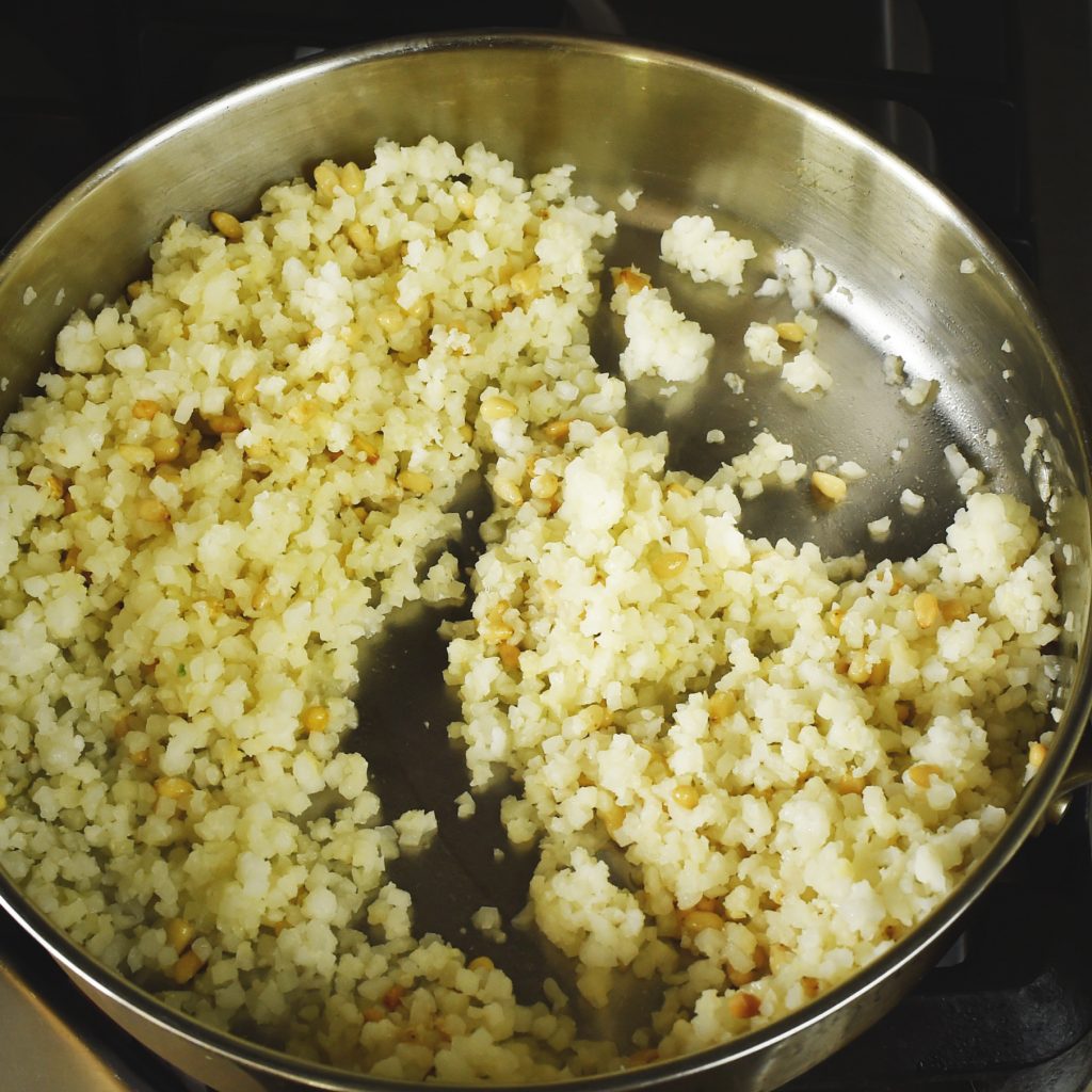 Cauliflower Rice Pilaf Recipe-adding the cauliflower