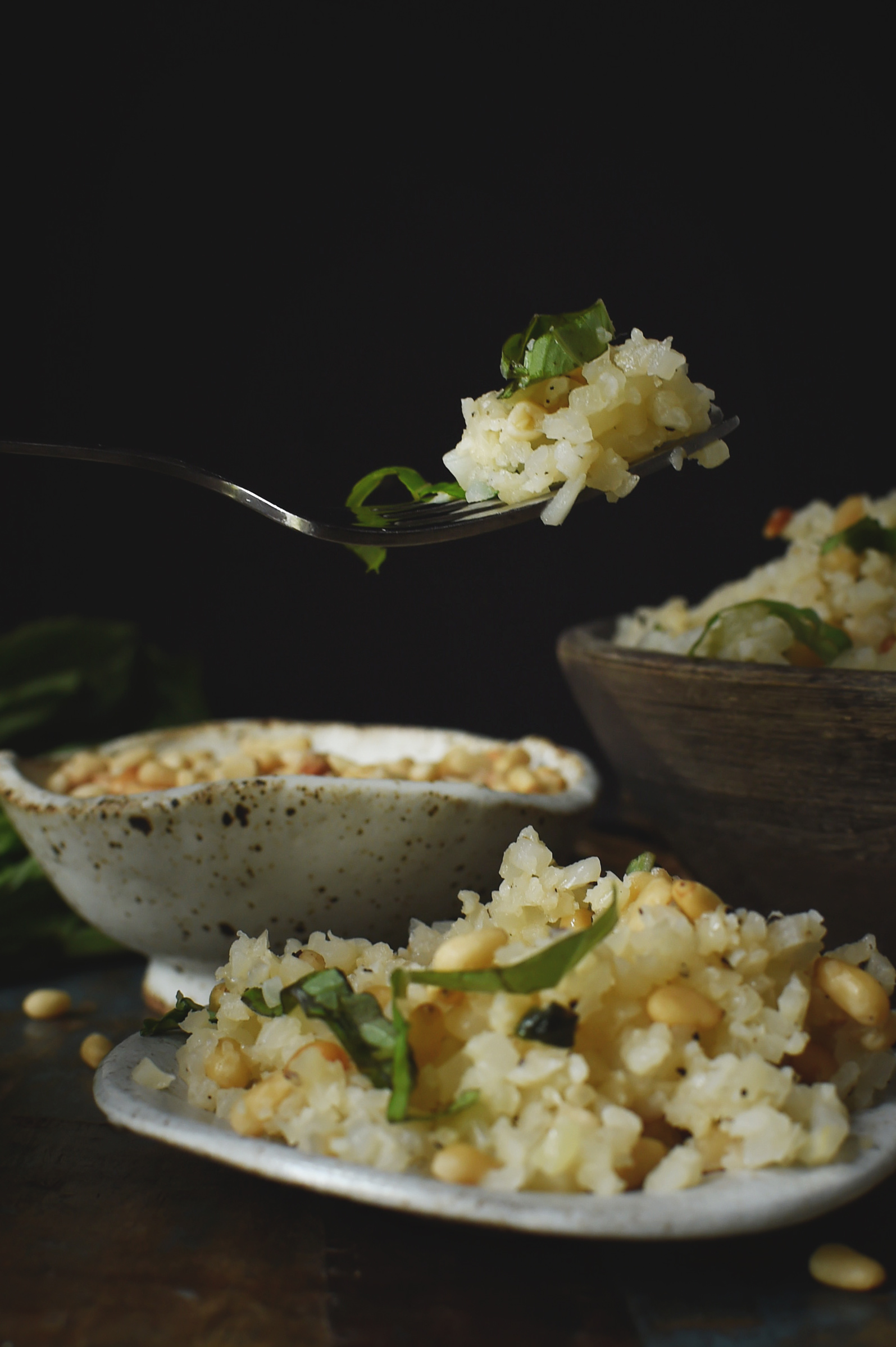 Cauliflower Rice Pilaf Recipe-A bite on a fork