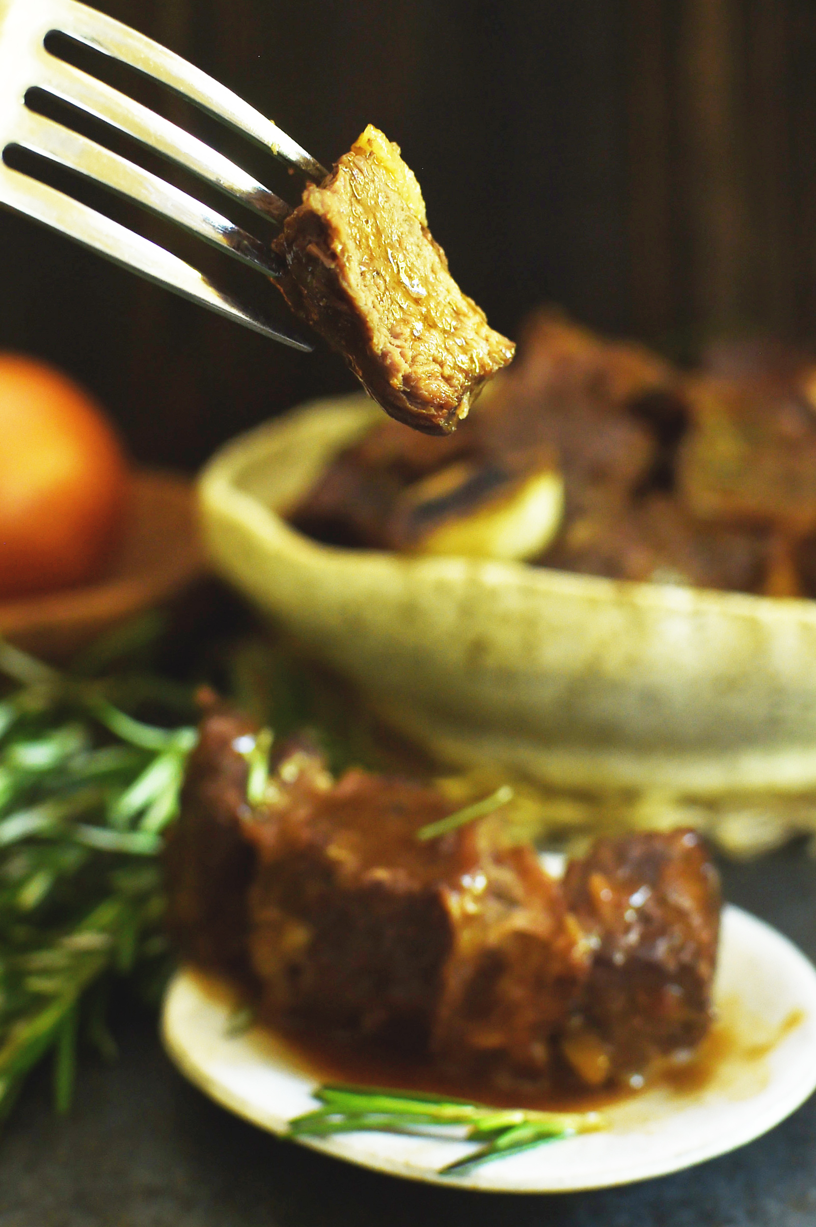 Instant Pot Low-Carb Short Ribs Recipe -a bite on the fork.