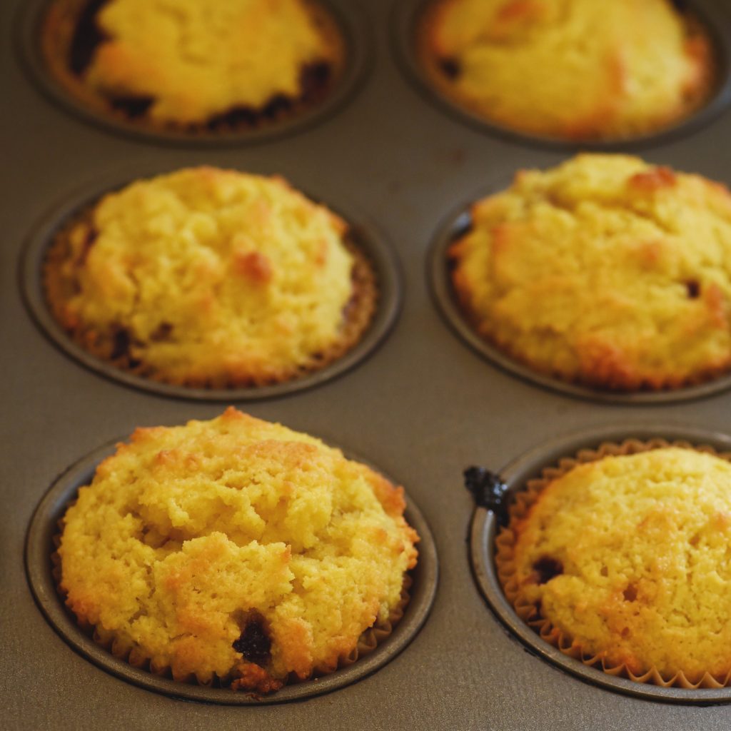 Low-Carb Blackberry-Filled Lemon Almond Flour Muffins-fresh out of the oven