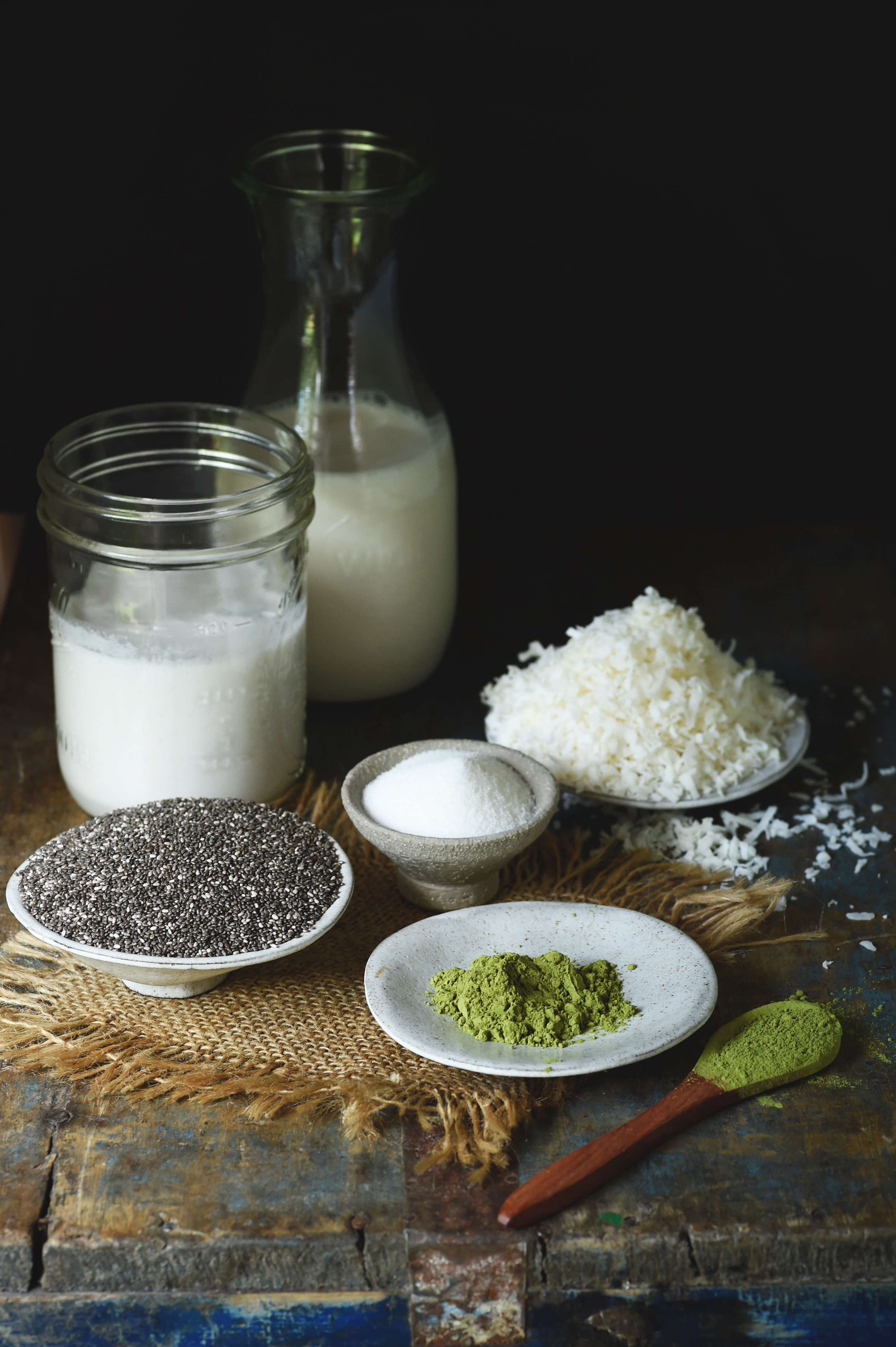 Low-Carb Coconut Matcha Chia Pudding Recipe-vertical ingredient image.