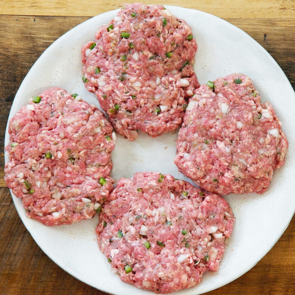 Low-Carb Easy Grilled Jalapeño Burgers-Mixture formed into burgers.