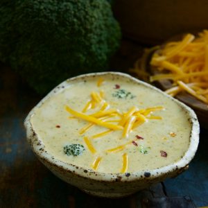 Low-Carb Broccoli Cheddar Soup Recipe-in a serving bowl
