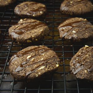 Low-Carb Chocolate Hazelnut Shortbread Cookies-After drizzle is added.