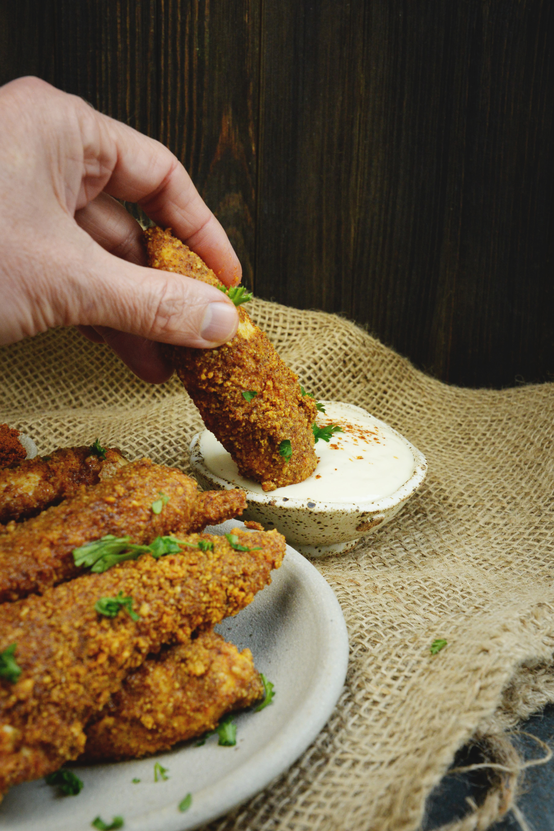  Low-Carb Buffalo Chicken Tenders-Dipping one