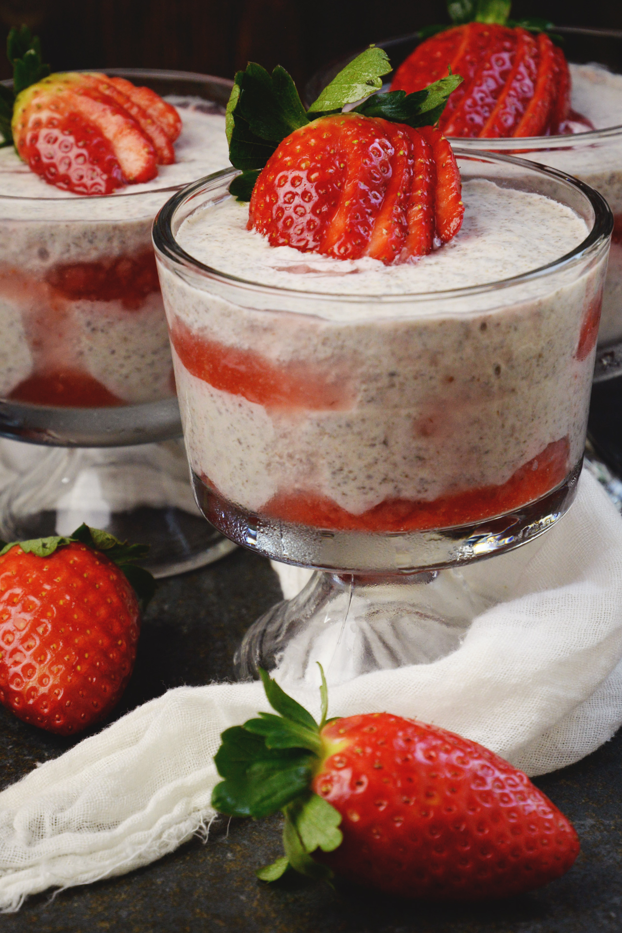 Low-Carb Strawberry Cheesecake Chia Pudding-side view.