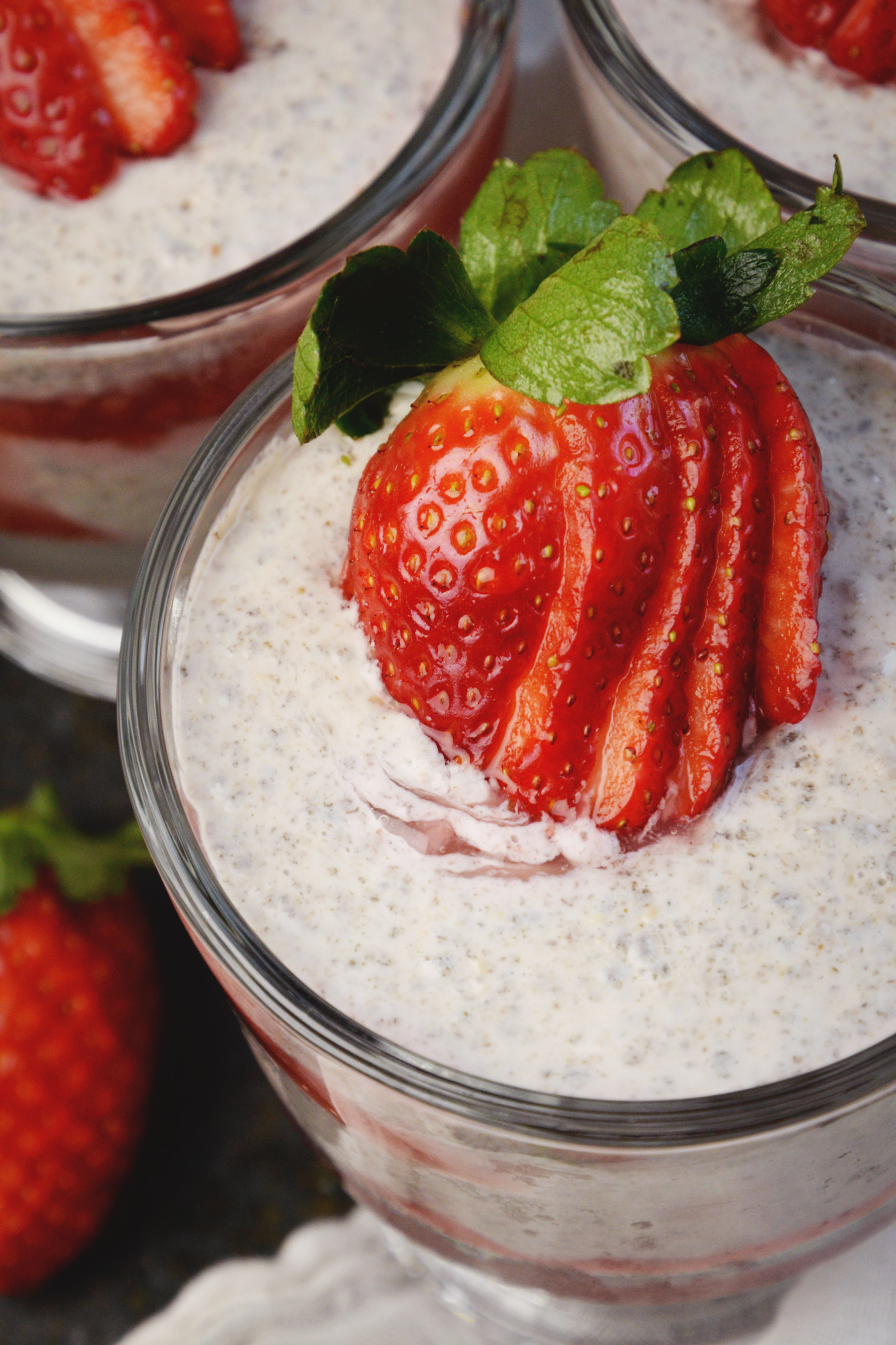 Low-Carb Strawberry Cheesecake Chia Pudding-overhead view