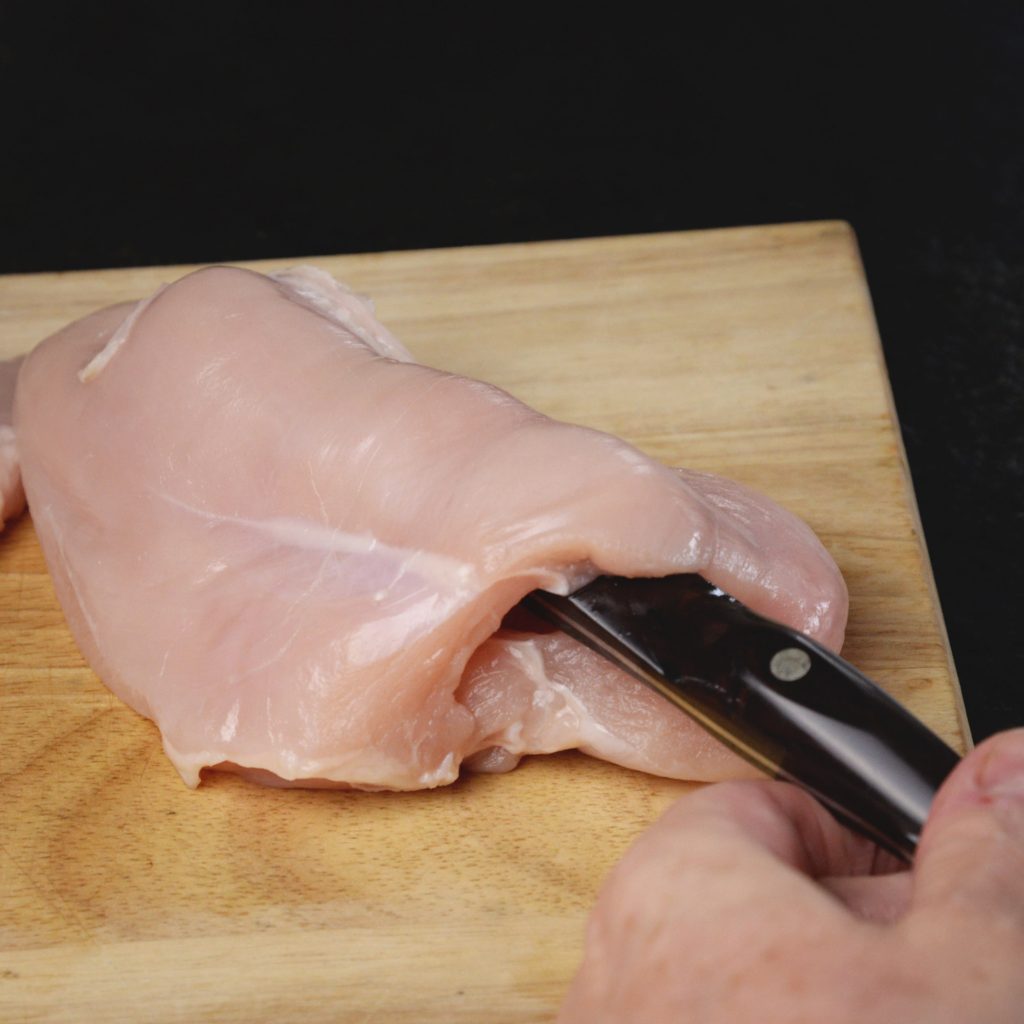 Mushroom and Bacon Stuffed Chicken Breasts-cutting the pocket.