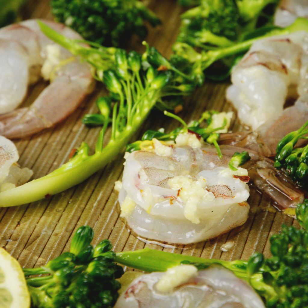 Lemon Garlic Shrimp Sheet Pan Dinner -Ready for the oven