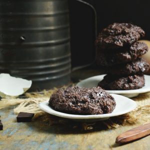 Keto-Friendly Double Chocolate Chip Cookies-Recipe image.