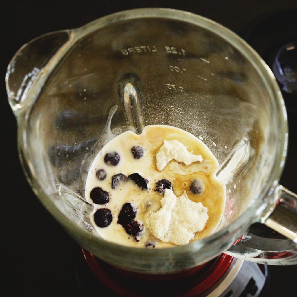 Low-Carb Blueberry Smoothie-ingredients in blender