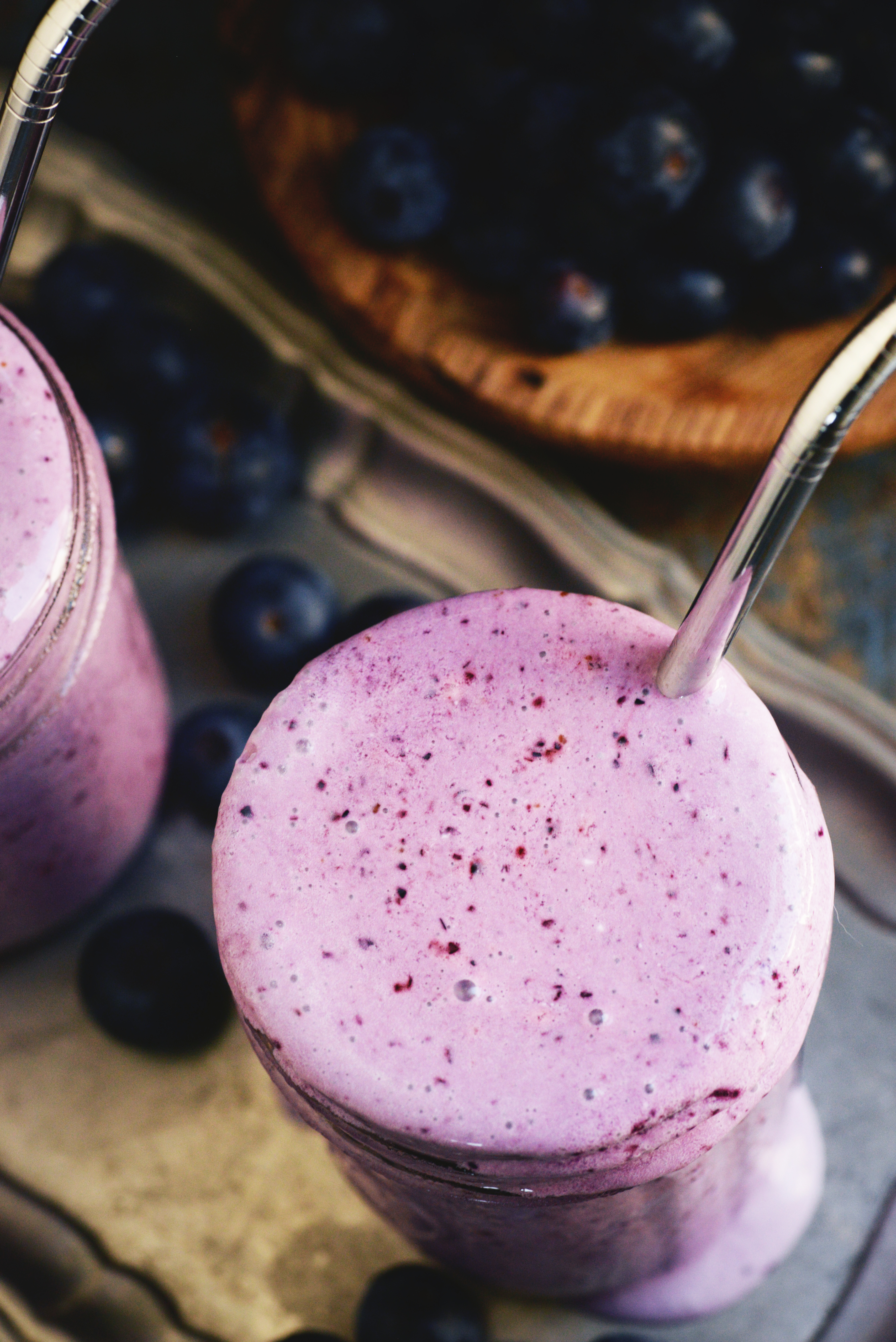 Low-Carb Blueberry Smoothie-Top view of purple goodness.