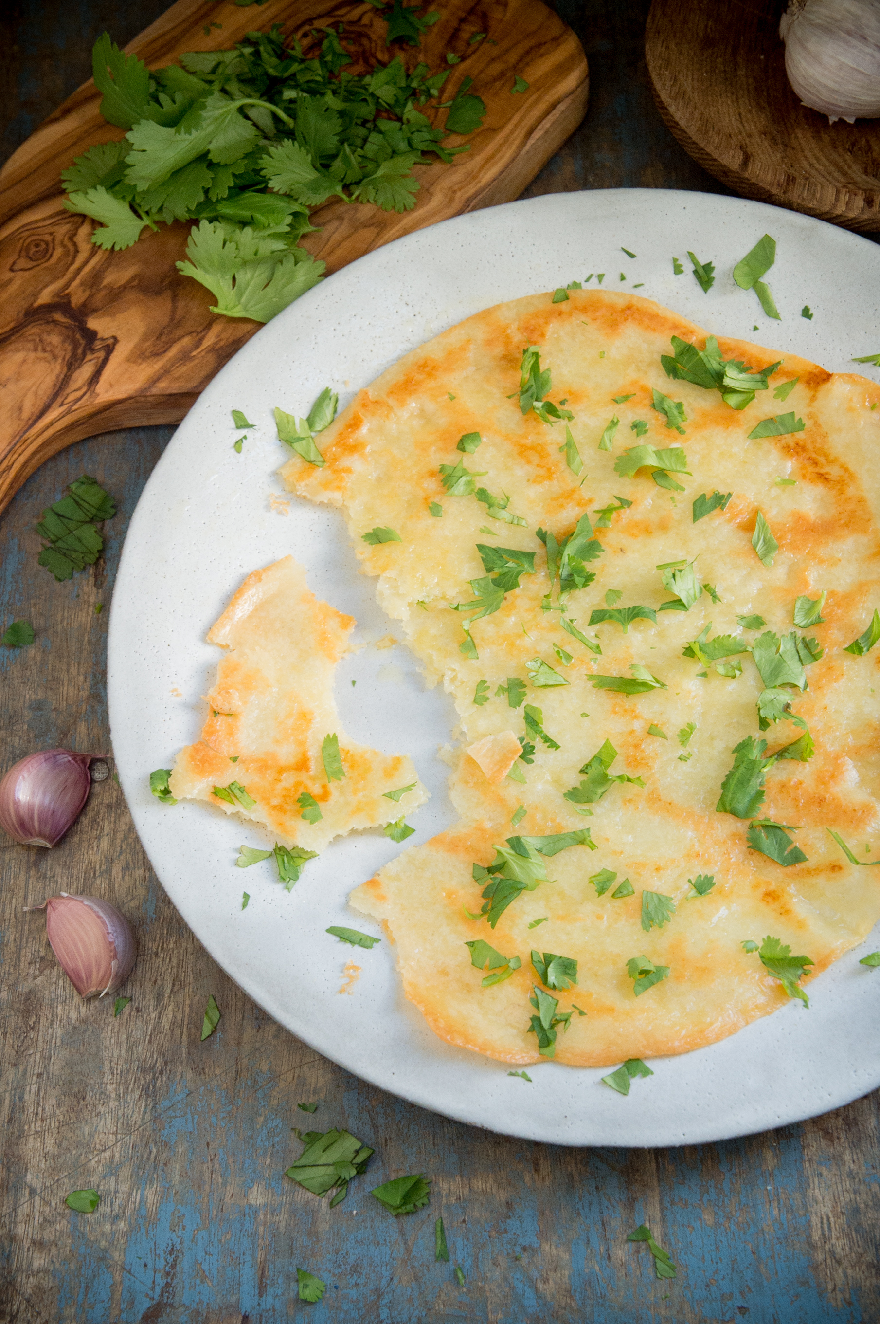Keto Tortillas-Served with garlic butter and cilantro.