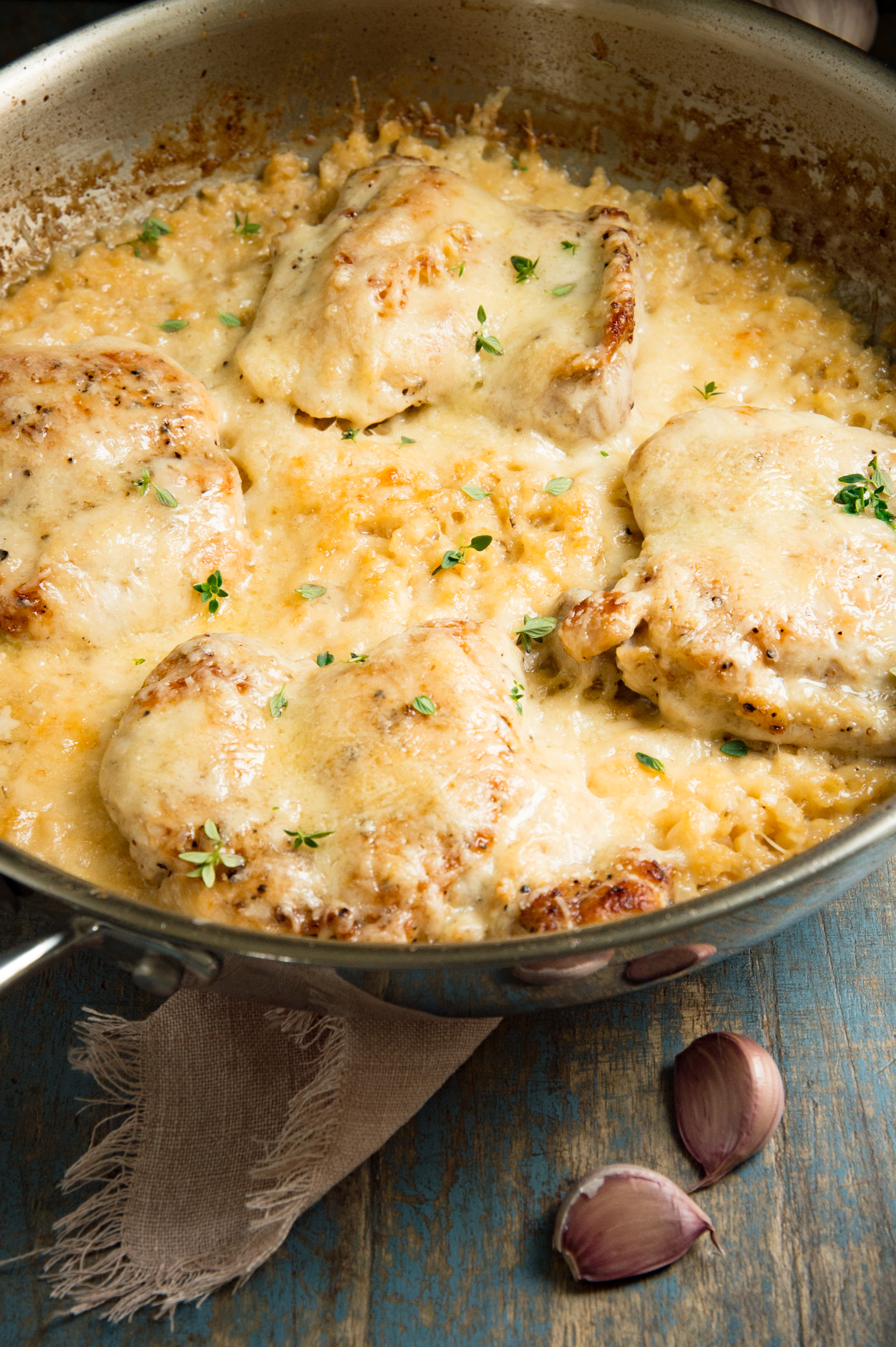 Low-Carb One Skillet Creamy Garlic Parmesan Chicken-In the pan.