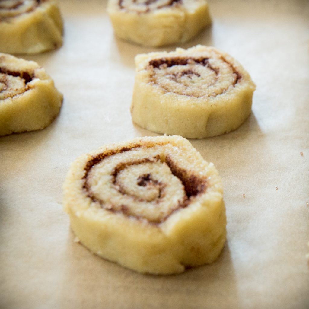 Keto Cinnamon Shortbread Cookies on a baking sheet.