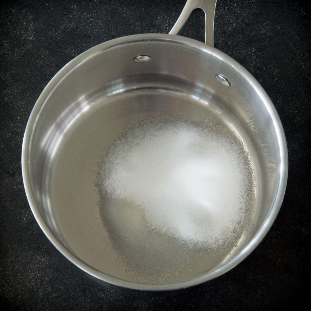 Dissolving sweetener in the sauce pan.