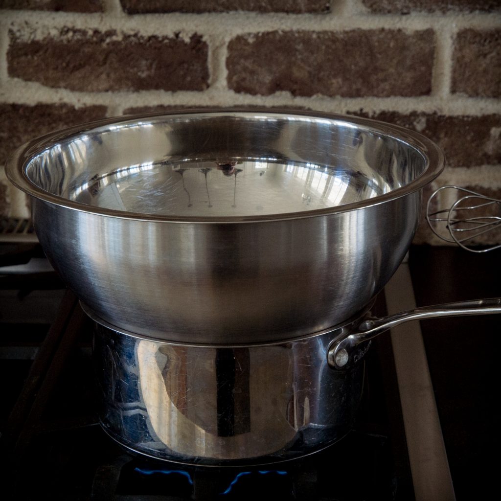 Stove set-up for the egg white mixture.