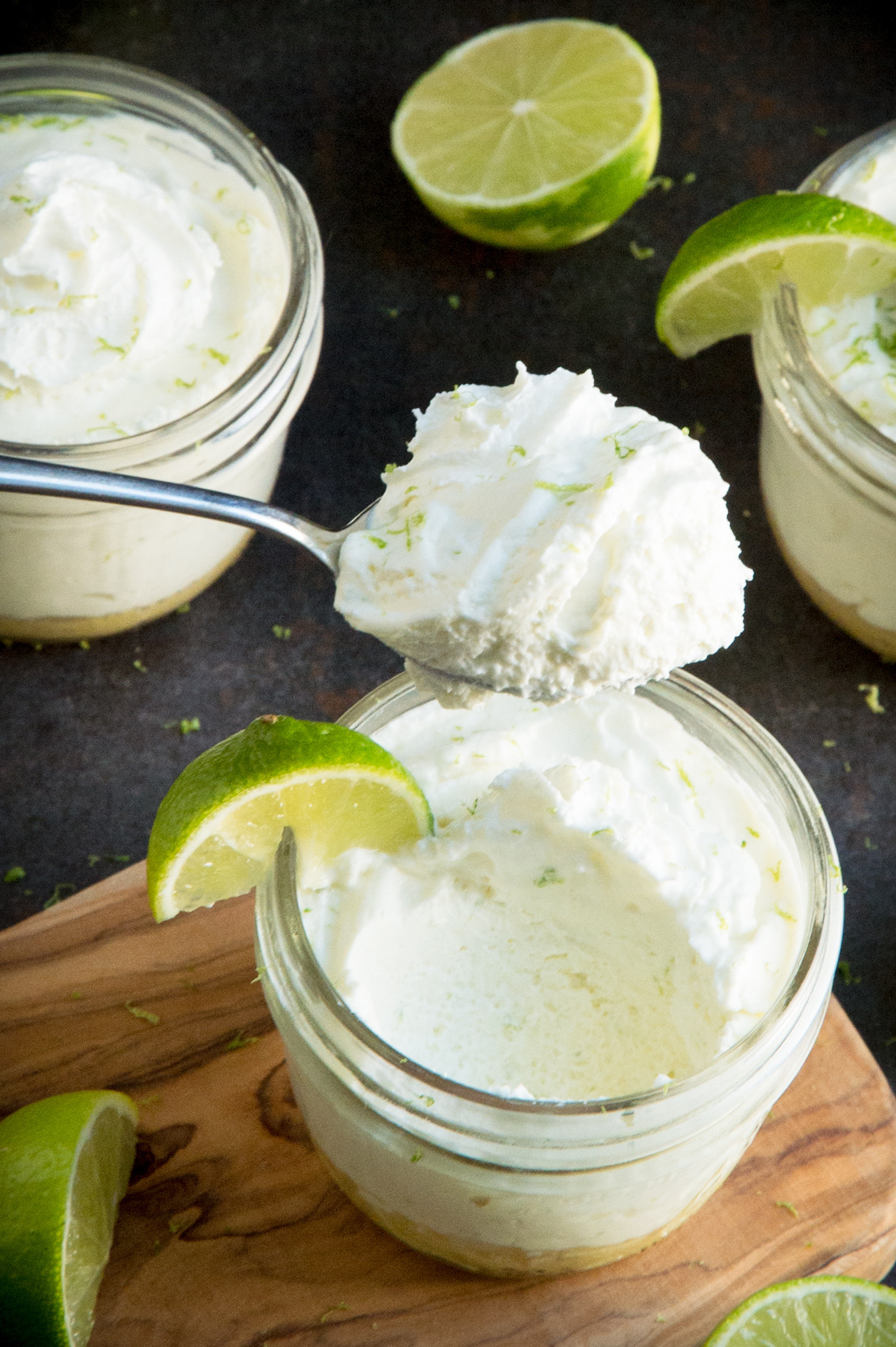 Taking a spoonful of the keto key lime cheesecake.