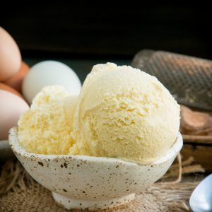 Keto Eggnog ice cream in a bowl.