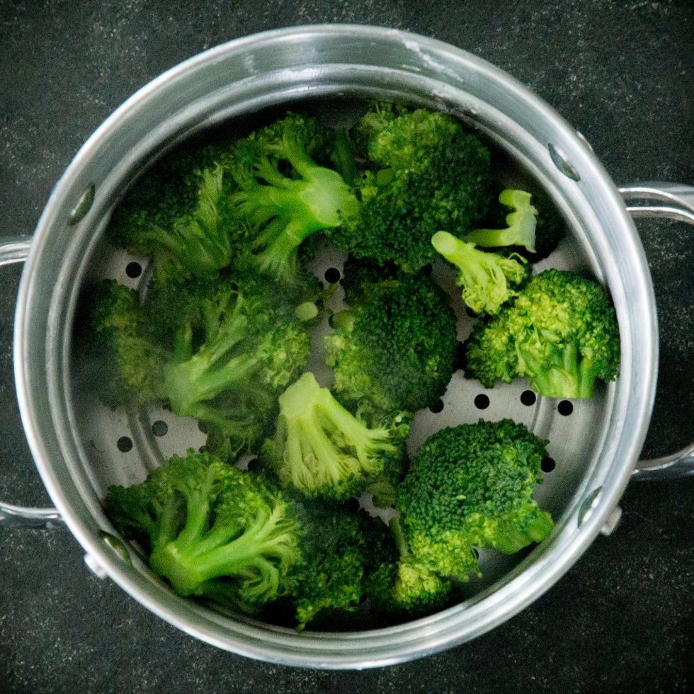Steaming the broccoli.