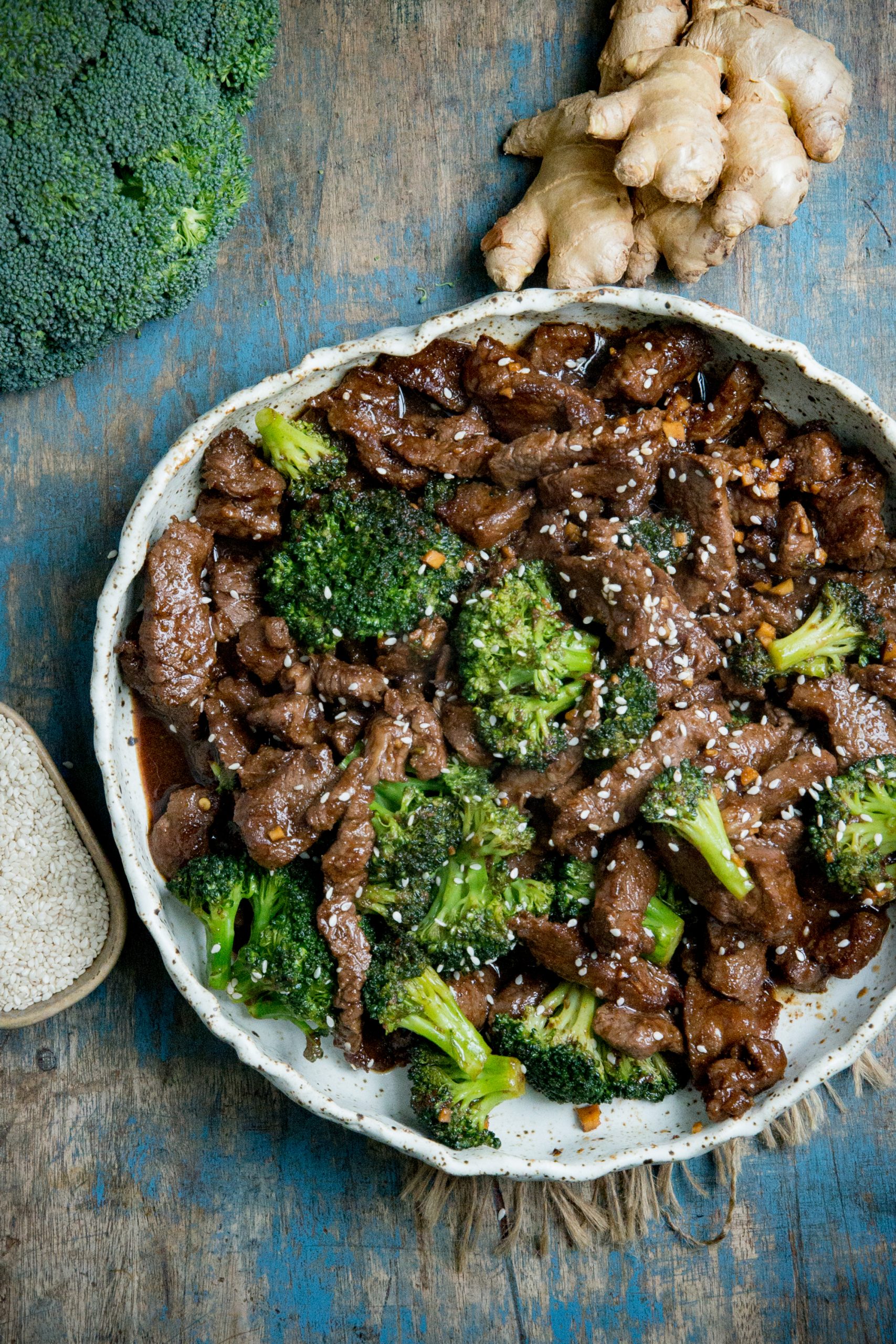 Keto Beef and Broccoli in a serving dish.