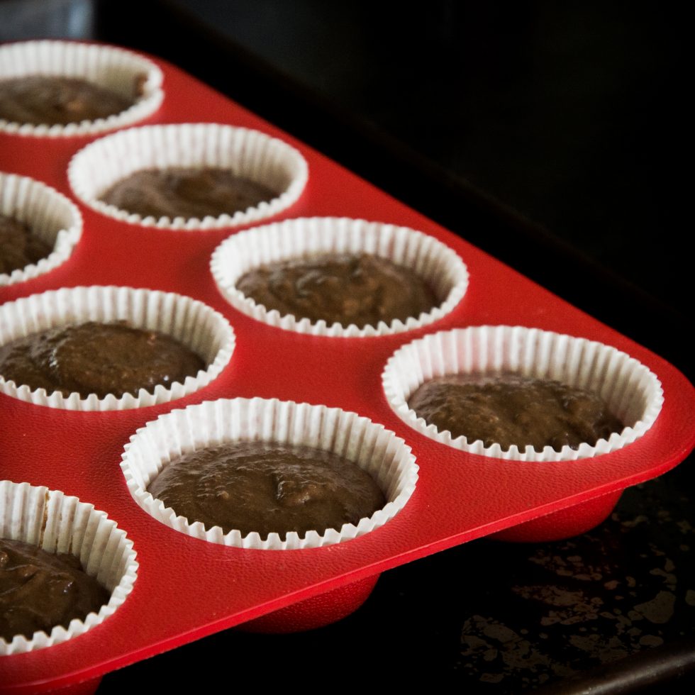 Process photo of cupcake batter in pan before baking