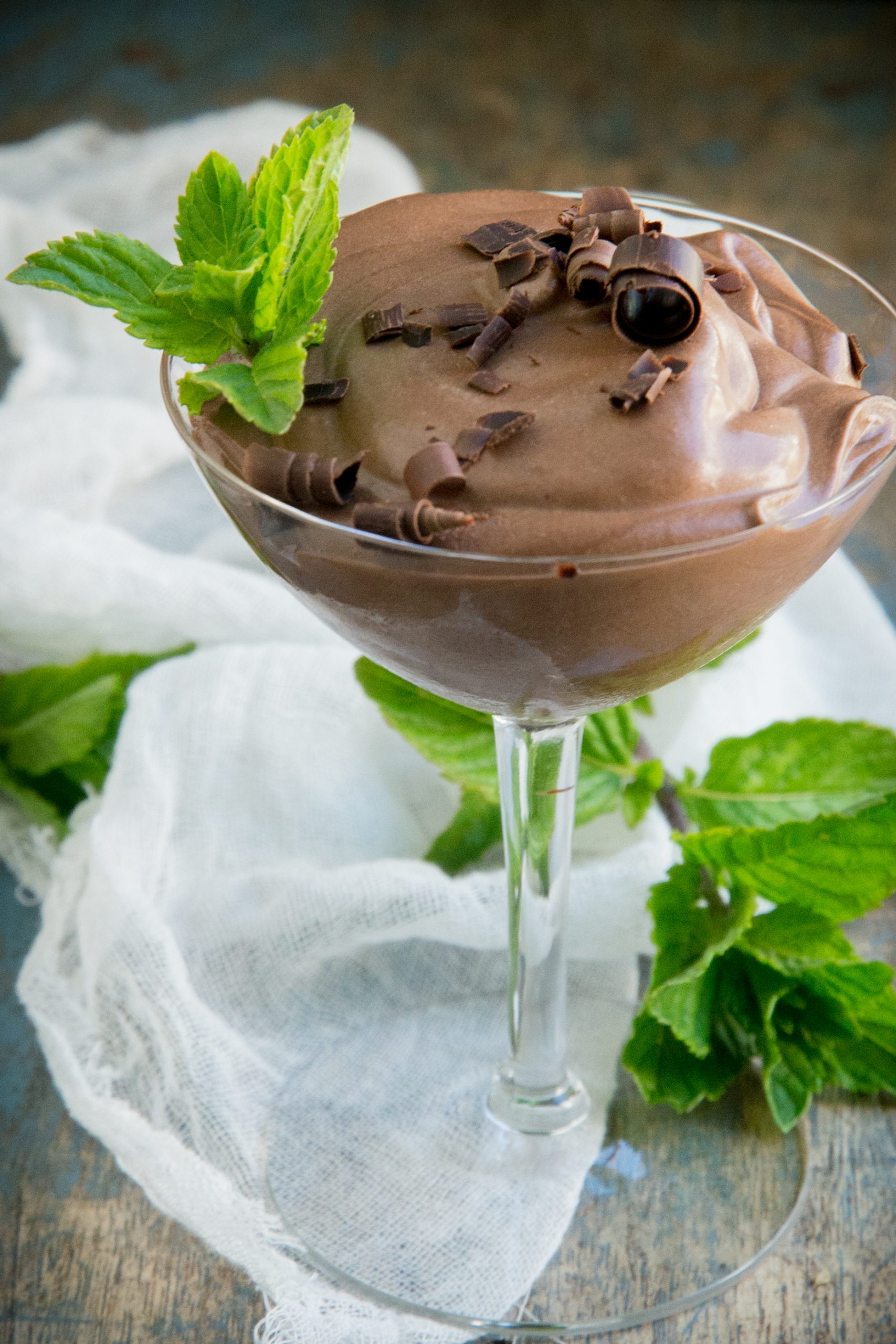 Keto Chocolate Mousse garnished with mint.