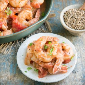 Keto Spicy Shrimp with tomatoes.
