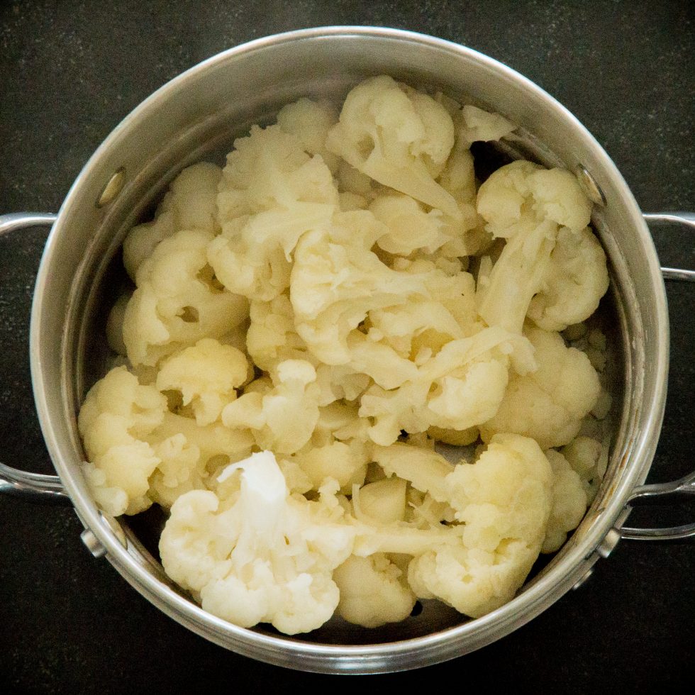 Steaming the cauliflower.
