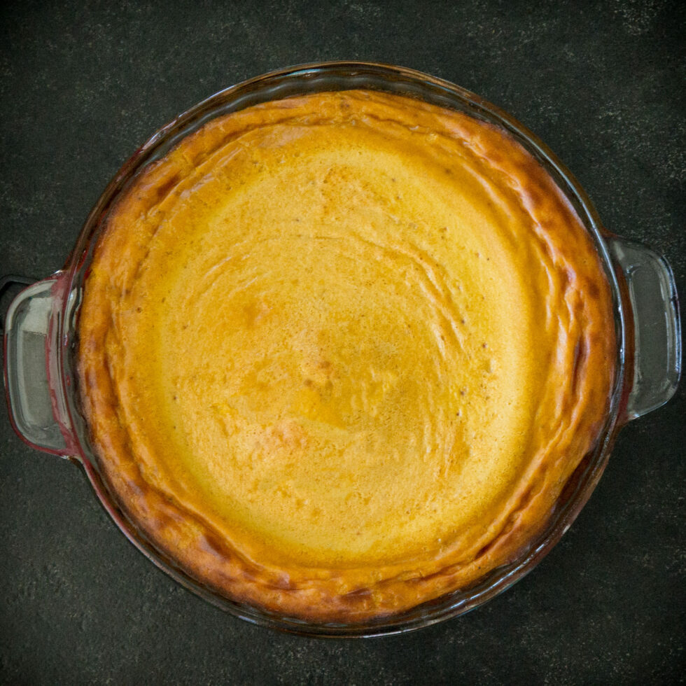 Baked crustless keto pumpkin pie.