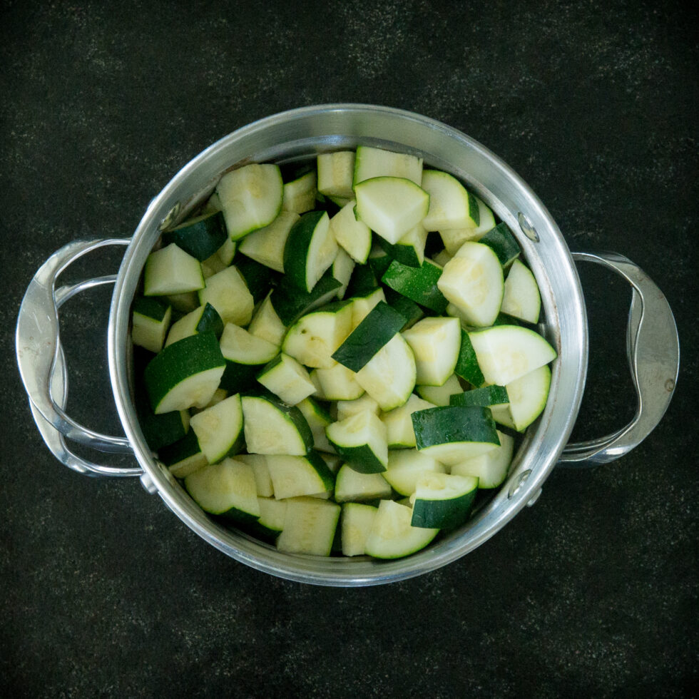 Steamed zucchini pieces.