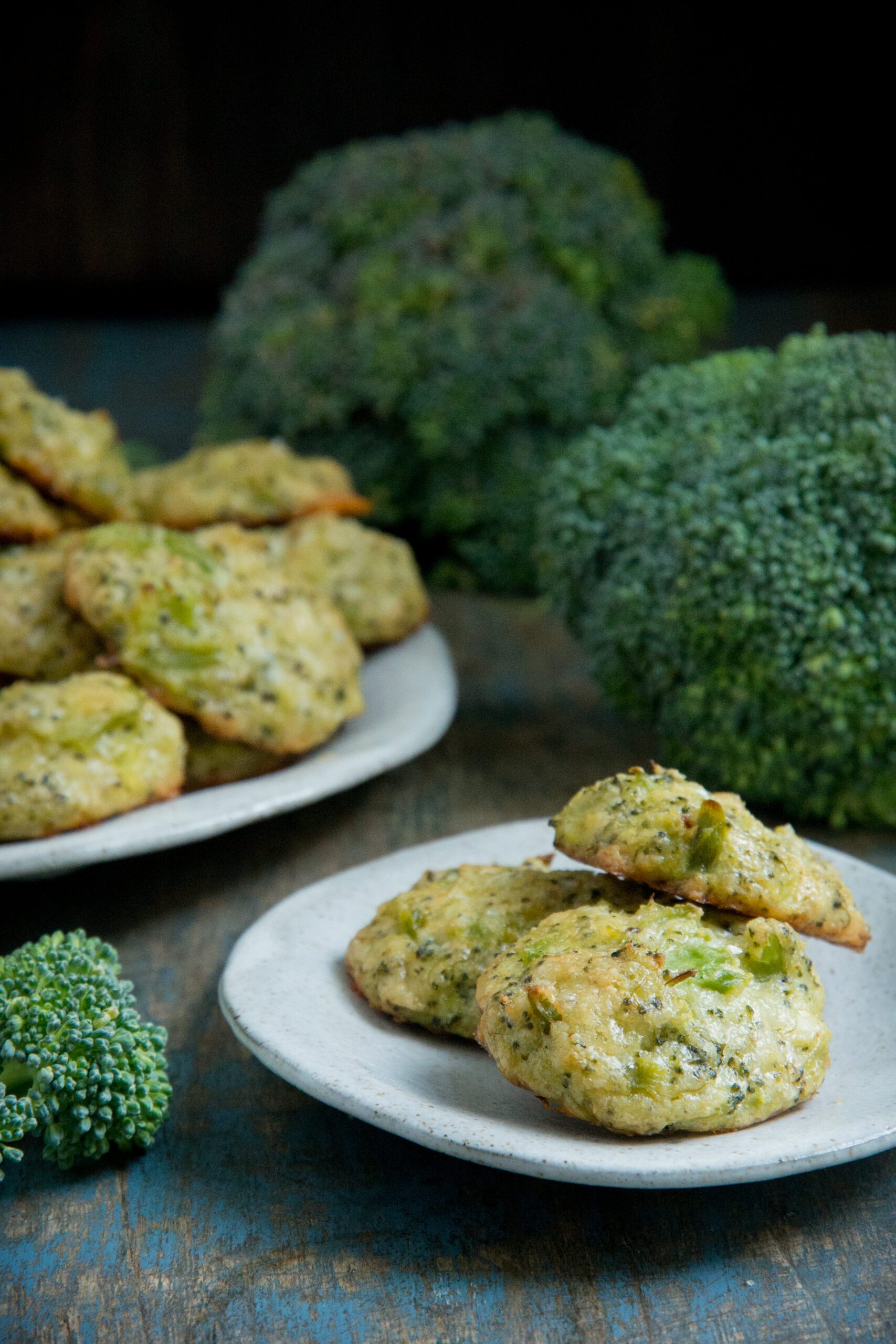Broccoli bites on a plate.