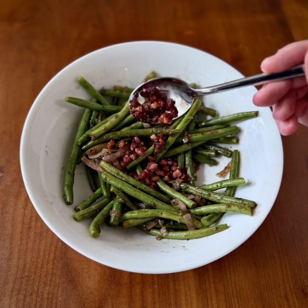 sparkling cooked pancetta over