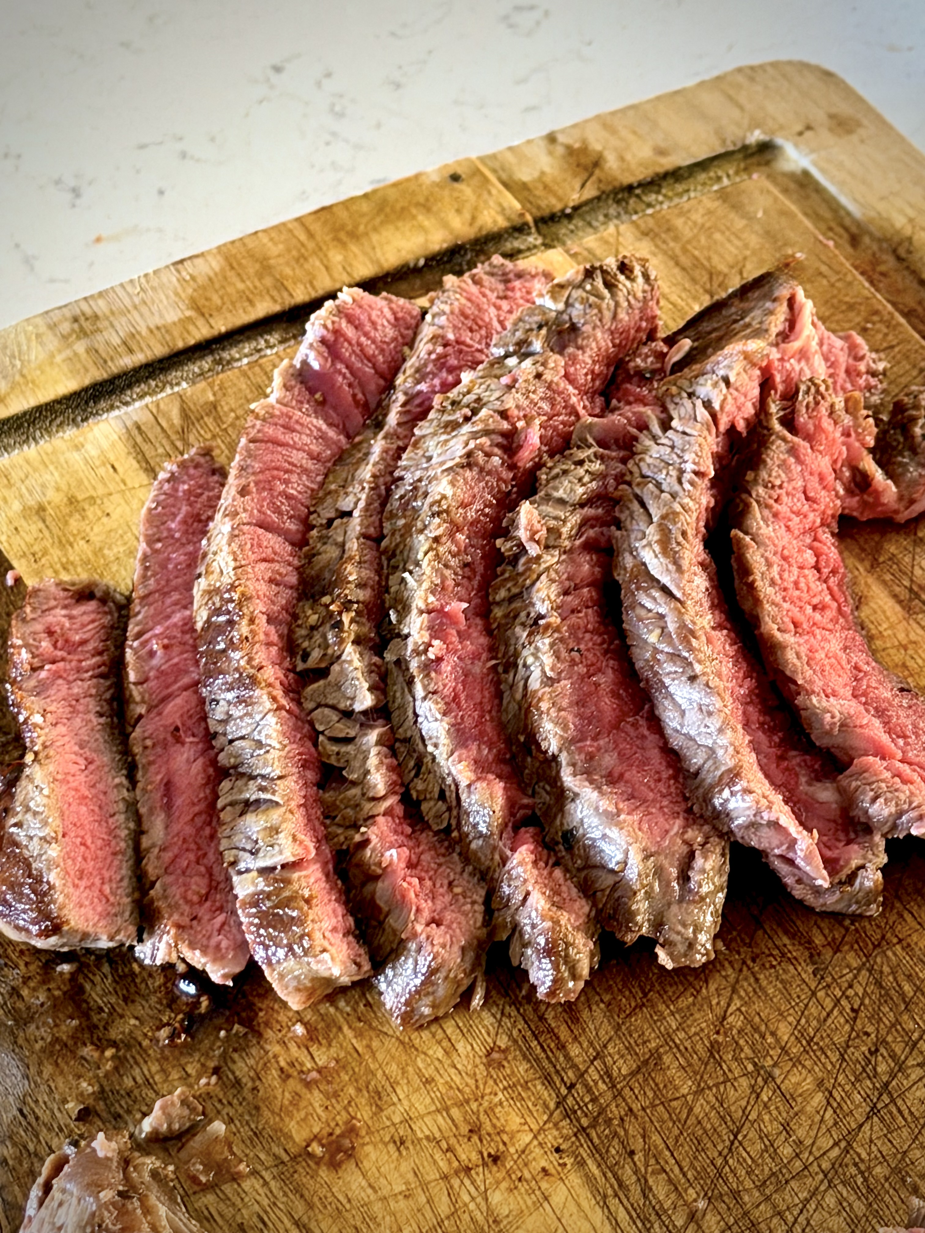 sirloin steak sliced in 1 centimeter wide strips
